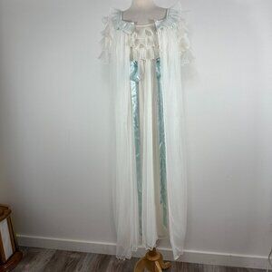 1950’s Chevette Nylon Ruffle Sleeves 2pc Robe Nightgown Kitsch Pinup Core S/32
